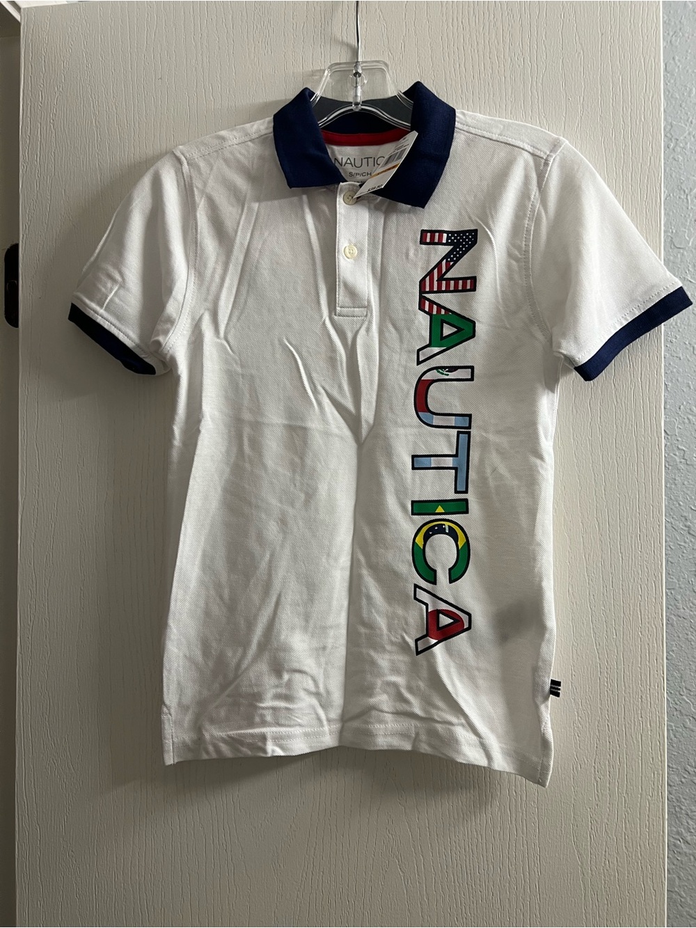 Nautica White Polo with Navy and Red Trim